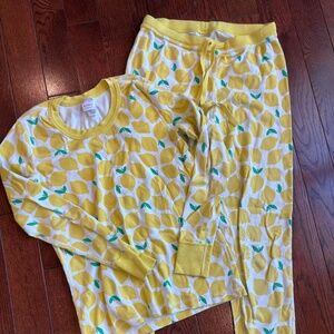 Hanna Andersson Women Long John Pajama Top and Bottom MED Lemon Yellow EUC